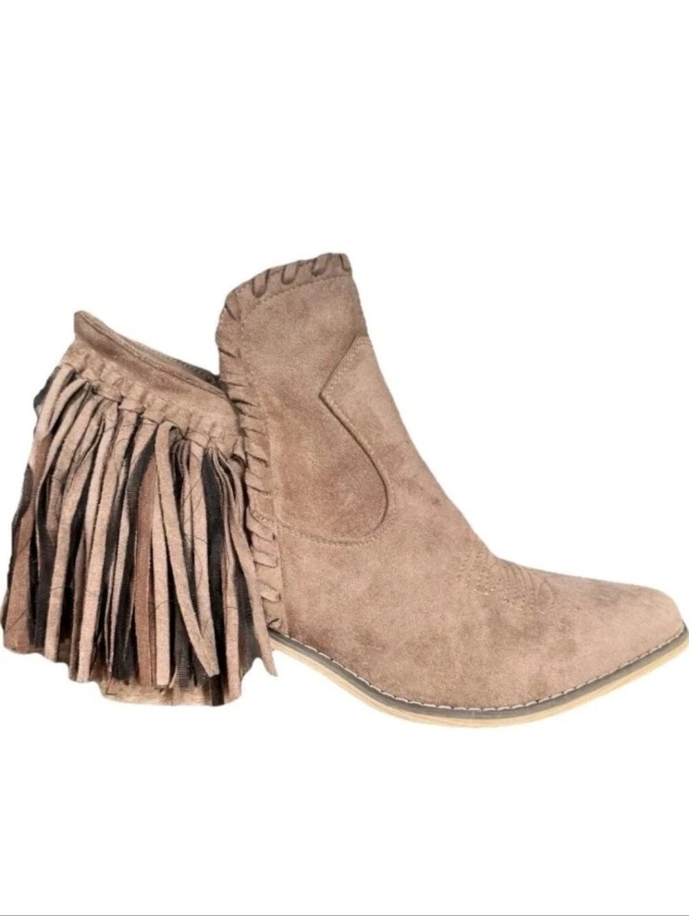 Natural Reflections Western Boots Suede Tassel Fringe Cowboy Ankle Booties Tan 8